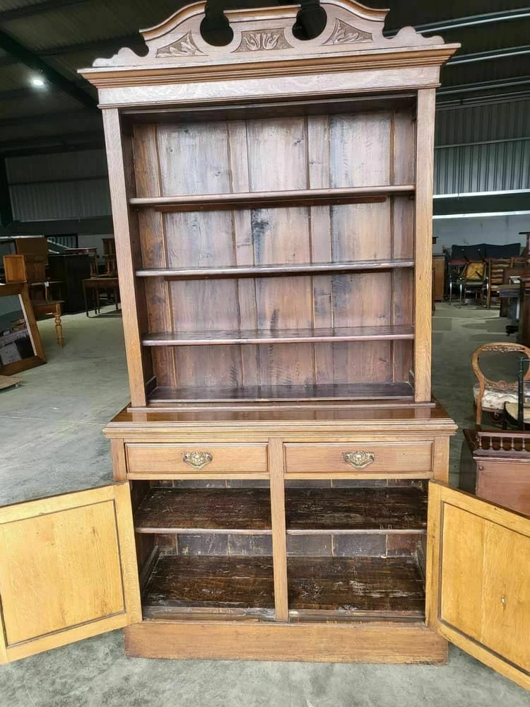 Antique Victorian Oak Bookcase Cabinet Dresser Cupboard With Shelves And Drawers 6 Antique Victorian Oak Bookcase Cabinet Dresser Cupboard With Shelves And Drawers - Image 6