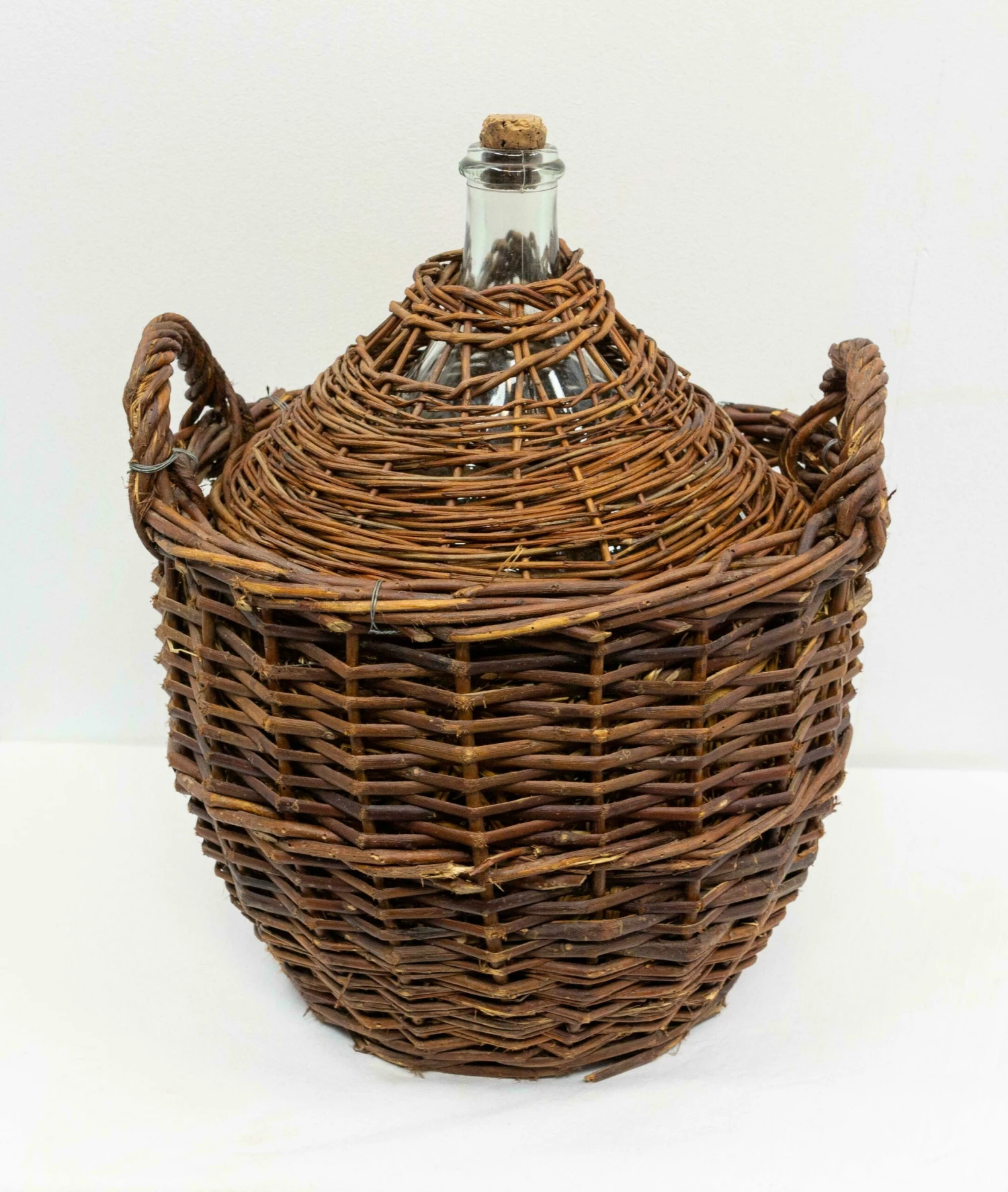 Unknown Antique Whiteglass Bottle Demijohns Or Carboy In Authentic Wicker Basket, France 2 Unknown Antique Whiteglass Bottle Demijohns Or Carboy In Authentic Wicker Basket, France - Image 2