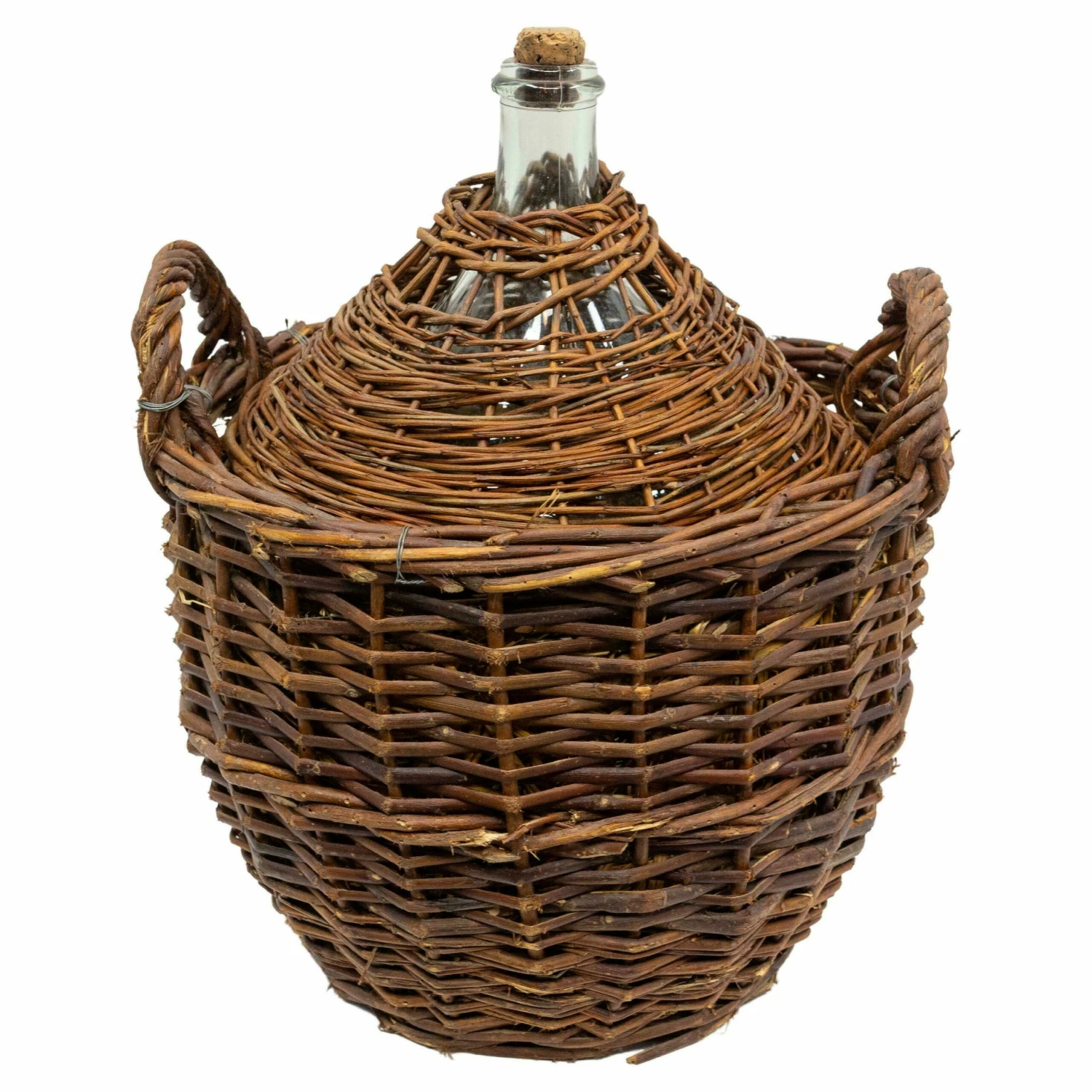 Unknown Antique Whiteglass Bottle Demijohns Or Carboy In Authentic Wicker Basket, France 1 Unknown Antique Whiteglass Bottle Demijohns Or Carboy In Authentic Wicker Basket, France
