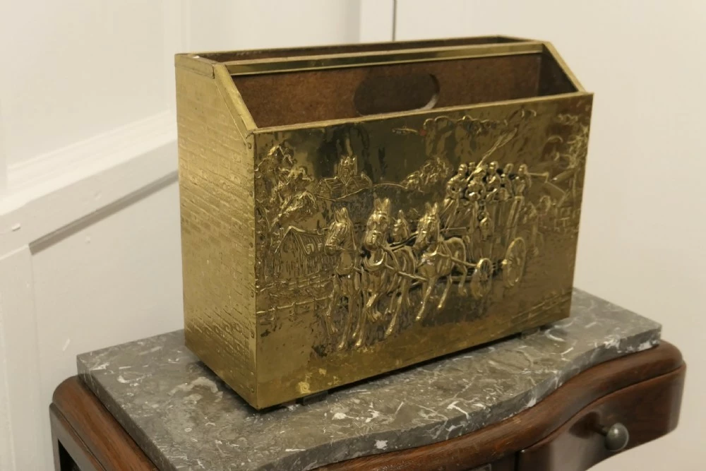 Art Deco Beaten Brass Magazine Rack 2 Art Deco Beaten Brass Magazine Rack - Image 2