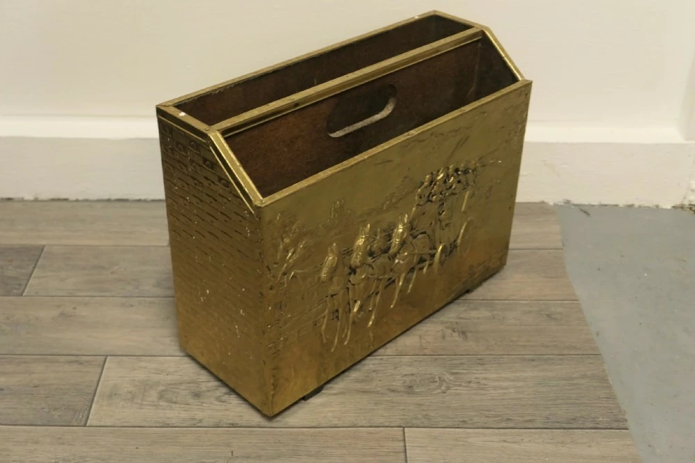 Art Deco Beaten Brass Magazine Rack 4 Art Deco Beaten Brass Magazine Rack - Image 4