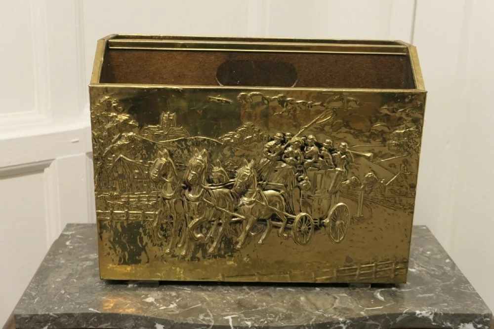 Art Deco Beaten Brass Magazine Rack 1 Art Deco Beaten Brass Magazine Rack
