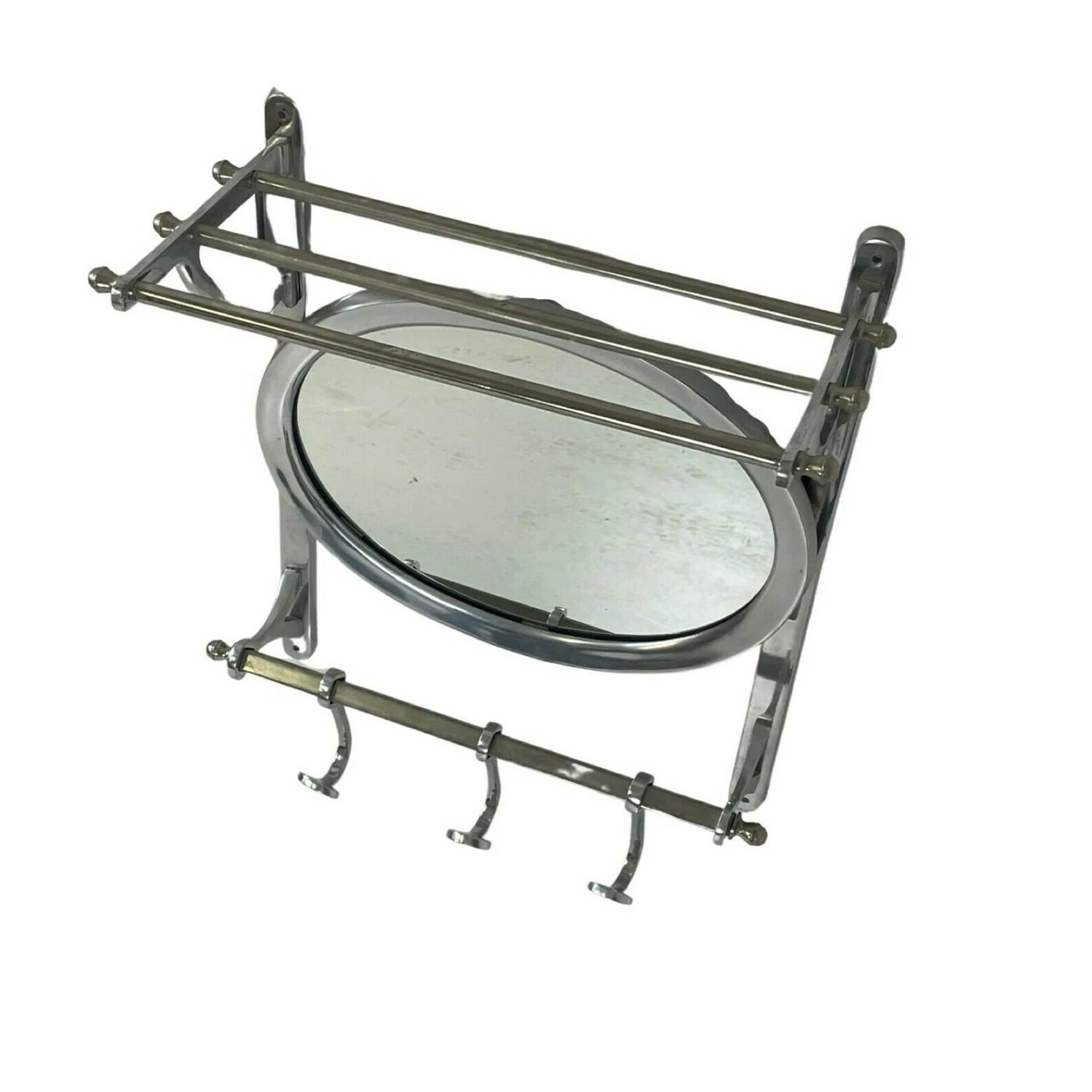 Art Deco Wall Mounted Coatrack With Mirror Metal With Adjustable Hangers 2 Art Deco Wall Mounted Coatrack With Mirror Metal With Adjustable Hangers - Image 2