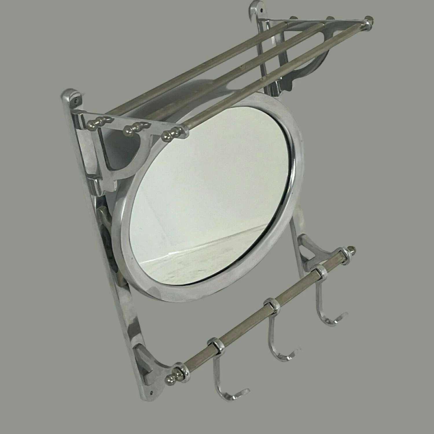 Art Deco Wall Mounted Coatrack With Mirror Metal With Adjustable Hangers 4 Art Deco Wall Mounted Coatrack With Mirror Metal With Adjustable Hangers - Image 4