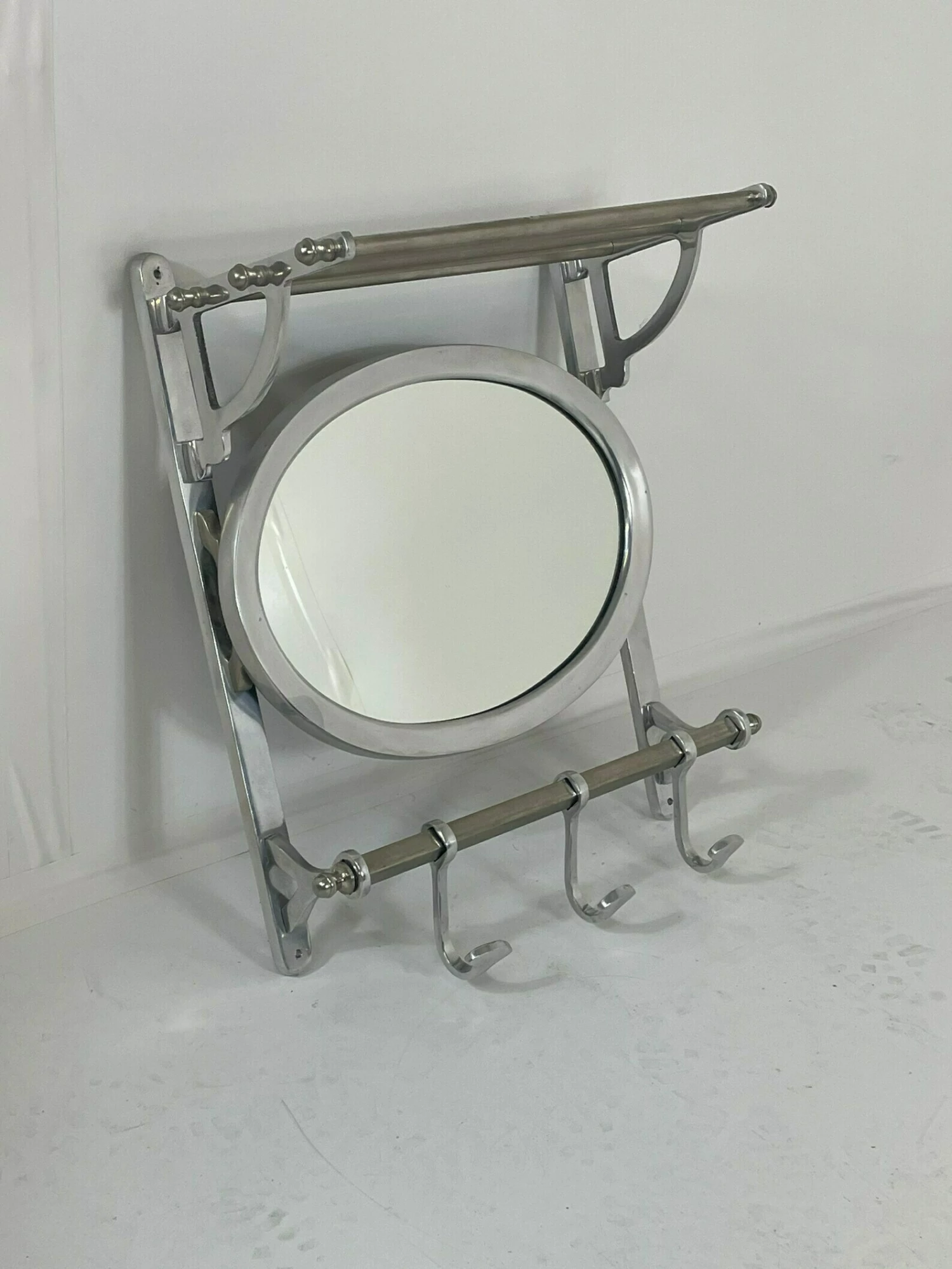 Art Deco Wall Mounted Coatrack With Mirror Metal With Adjustable Hangers 6 Art Deco Wall Mounted Coatrack With Mirror Metal With Adjustable Hangers - Image 6