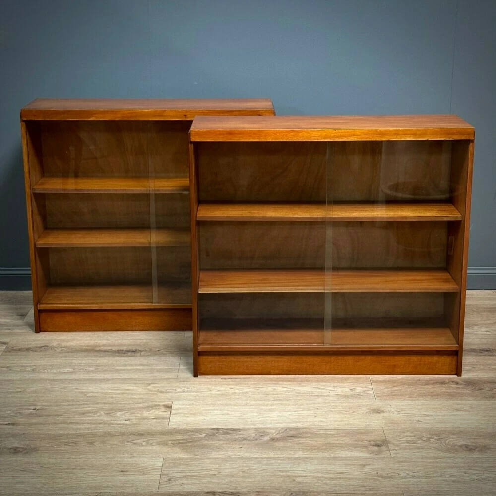 Unknown Attractive Pair Of Teak Sliding Door Mid Century Bookcases 2 Unknown Attractive Pair Of Teak Sliding Door Mid Century Bookcases - Image 2