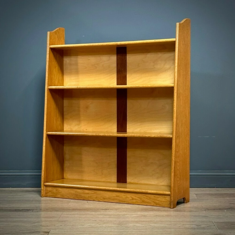 Attractive Small Mid Century Light Honey Oak Open Floor Graduated Bookcase 2 Attractive Small Mid Century Light Honey Oak Open Floor Graduated Bookcase - Image 2