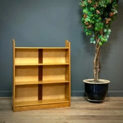 Attractive Small Mid Century Light Honey Oak Open Floor Graduated Bookcase