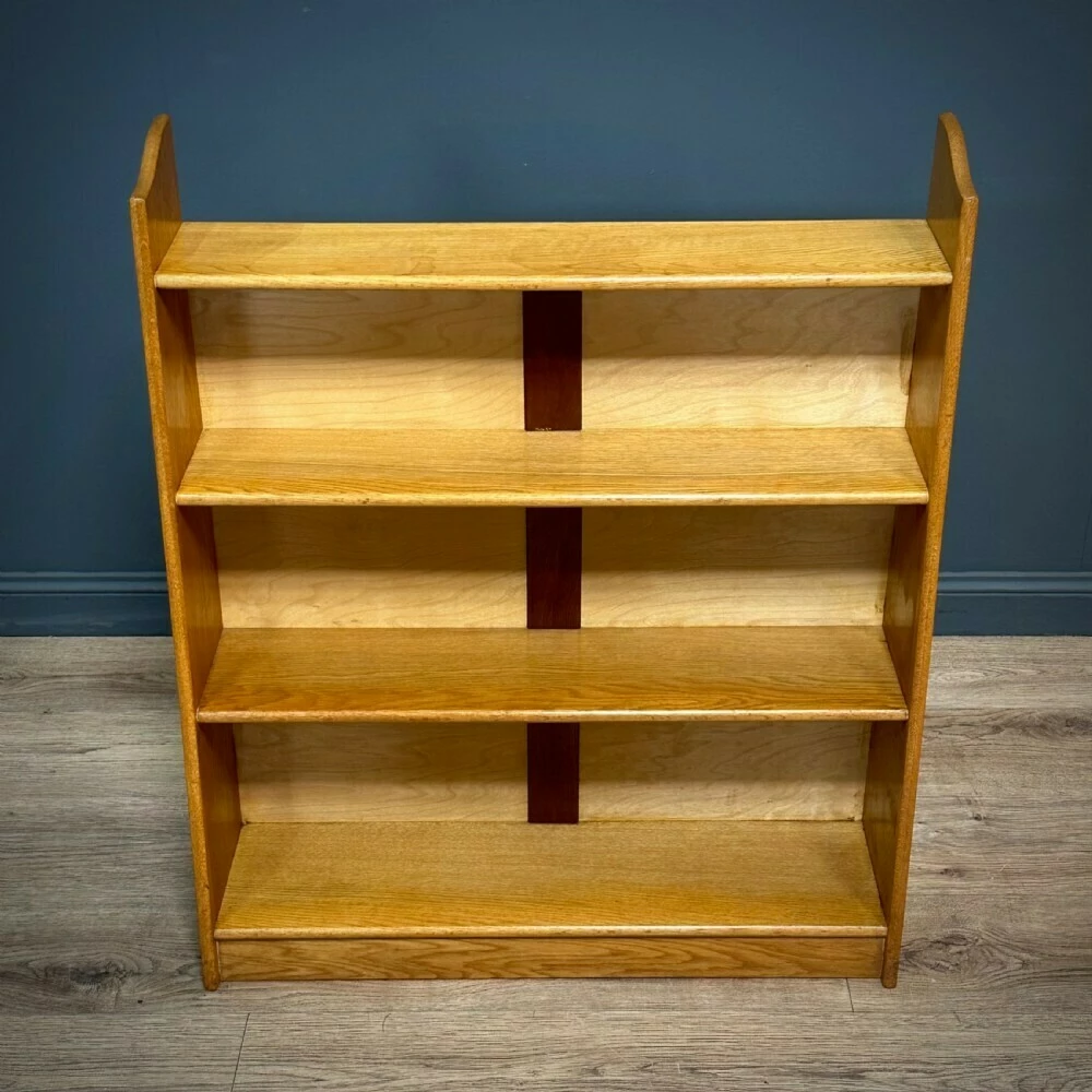 Attractive Small Mid Century Light Honey Oak Open Floor Graduated Bookcase 4 Attractive Small Mid Century Light Honey Oak Open Floor Graduated Bookcase - Image 4