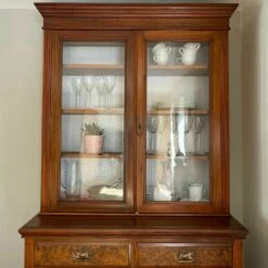Beautiful Edwardian Glazed Bookcase / Dresser In Burr Walnut -Storage Furniture Sales 2024 beautiful edwardian glazed bookcase dresser in burr walnut sku46795338 0 1