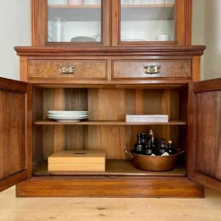 Beautiful Edwardian Glazed Bookcase / Dresser In Burr Walnut -Storage Furniture Sales 2024 beautiful edwardian glazed bookcase dresser in burr walnut sku46795338 0 9