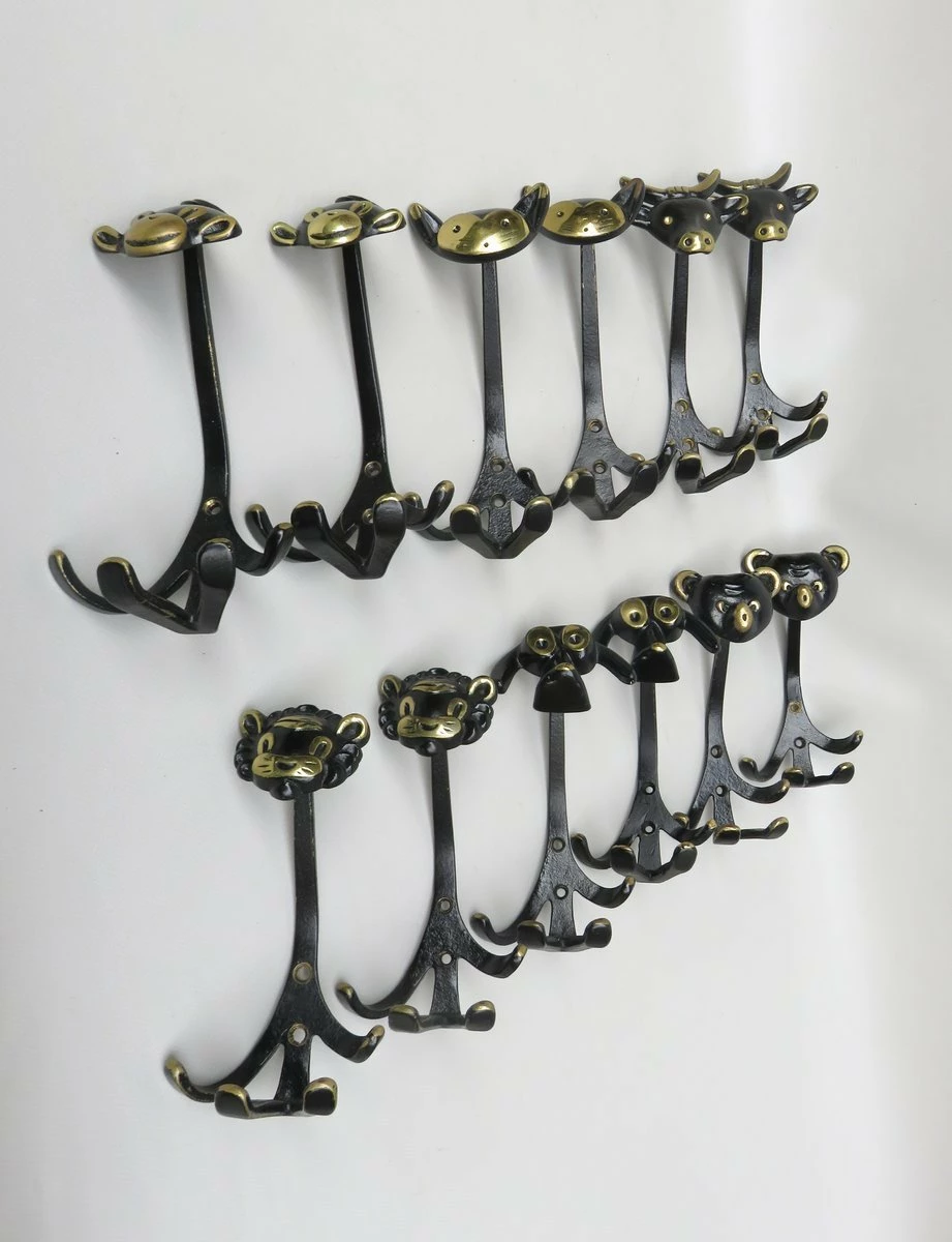Black Brass Animal Cloakroom Hook By Walter Bosse, 1950s, Set Of 12 1 Black Brass Animal Cloakroom Hook By Walter Bosse, 1950s, Set Of 12
