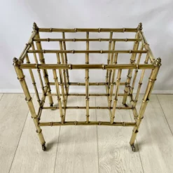 Unknown Brass Faux Bamboo Canterbury Magazine Rack -Storage Furniture Sales 2024 brass faux bamboo canterbury magazine rack 0 5