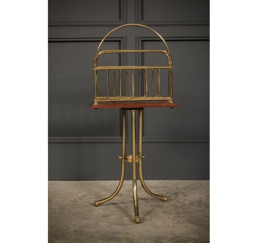 Unknown Brass & Mahogany Rotating Magazine Rack 2 Unknown Brass & Mahogany Rotating Magazine Rack - Image 2
