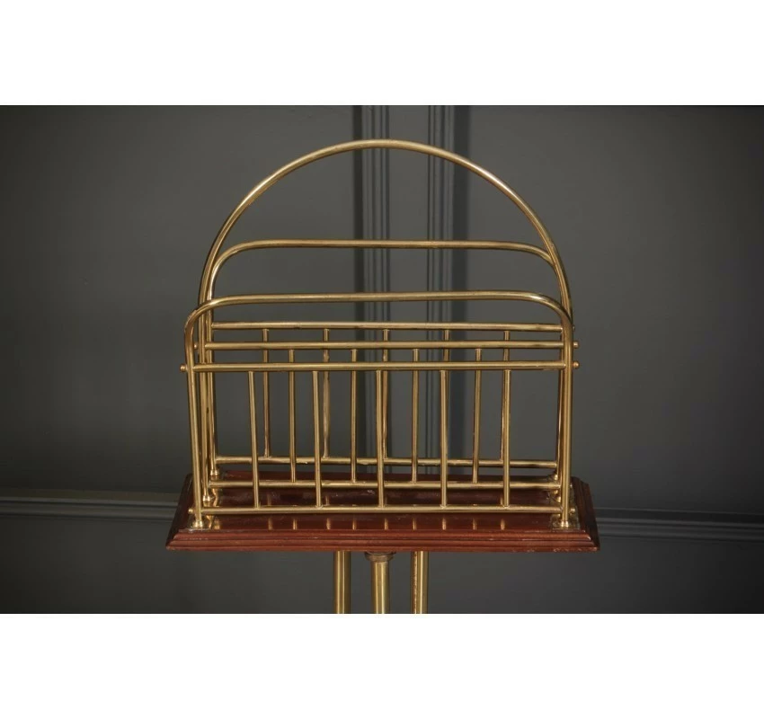 Unknown Brass & Mahogany Rotating Magazine Rack 3 Unknown Brass & Mahogany Rotating Magazine Rack - Image 3