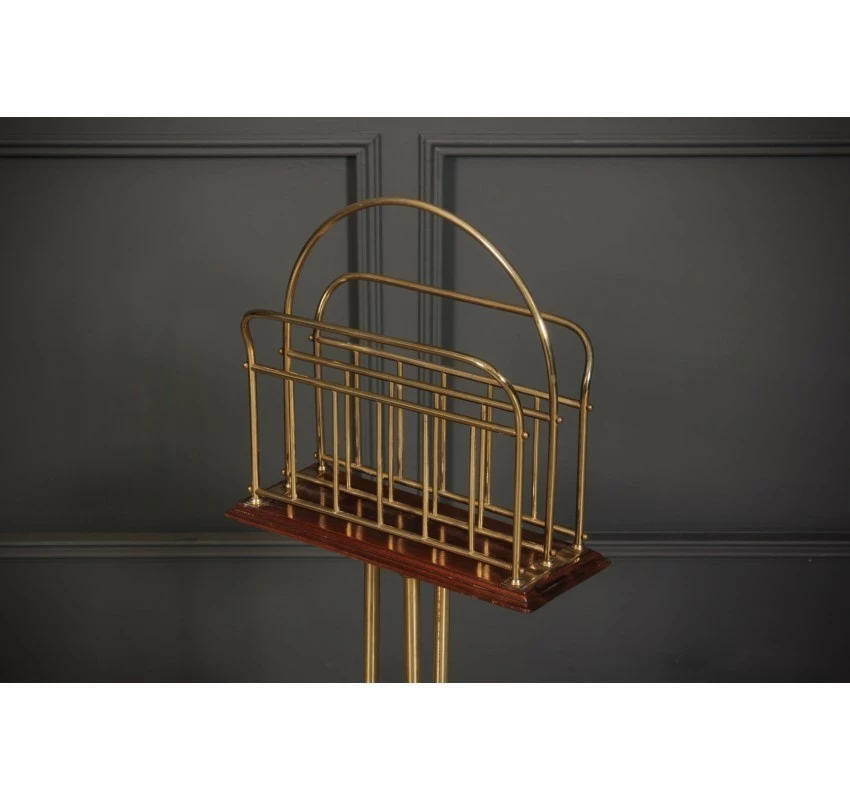 Unknown Brass & Mahogany Rotating Magazine Rack 4 Unknown Brass & Mahogany Rotating Magazine Rack - Image 4