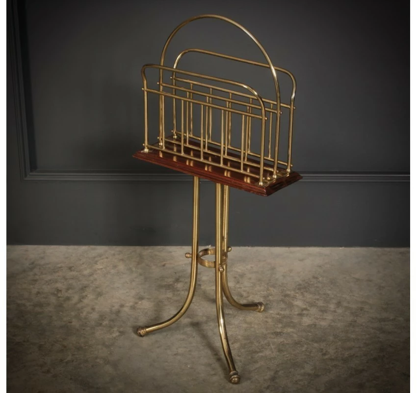 Unknown Brass & Mahogany Rotating Magazine Rack 5 Unknown Brass & Mahogany Rotating Magazine Rack - Image 5