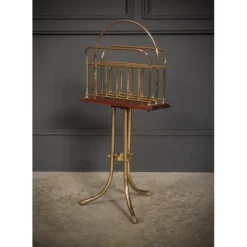 Unknown Brass & Mahogany Rotating Magazine Rack 13 Unknown Brass & Mahogany Rotating Magazine Rack -Storage Furniture Sales 2024 brass mahogany rotating magazine rack 0 5