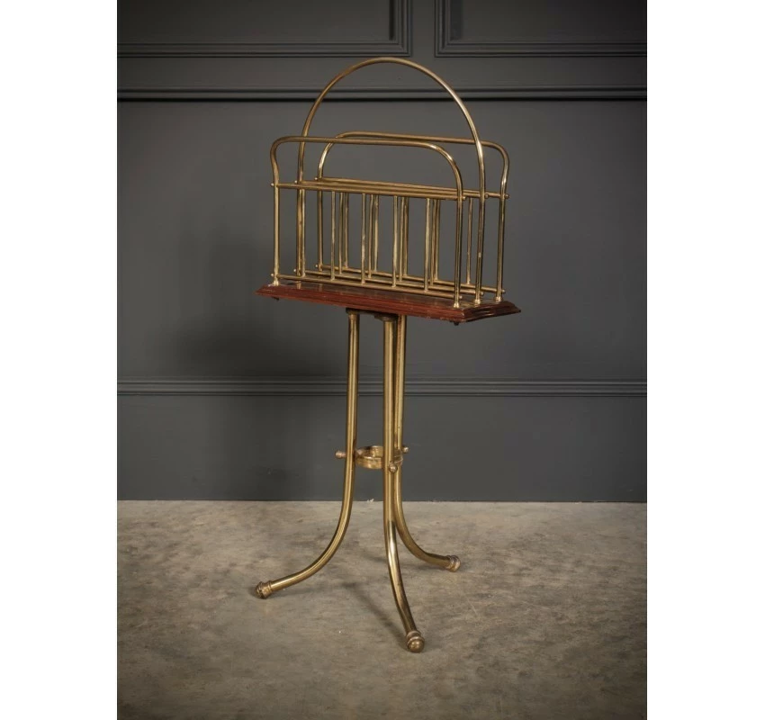 Unknown Brass & Mahogany Rotating Magazine Rack 6 Unknown Brass & Mahogany Rotating Magazine Rack - Image 6