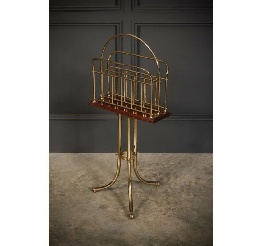 Unknown Brass & Mahogany Rotating Magazine Rack 1 Unknown Brass & Mahogany Rotating Magazine Rack