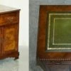 Unknown Burr Elm With Green Leather Top Side Cupboard For Hiding Printer Part Of Suite