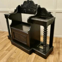Unknown Carved Oak Hall Seat, With 2 Stick Stands -Storage Furniture Sales 2024 carved oak hall seat with 2 stick stands sku34089388 0 2