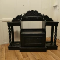 Unknown Carved Oak Hall Seat, With 2 Stick Stands