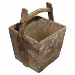 Chinese Antique Wooden Handled Bucket Originally Used To Carry And Measure Rice