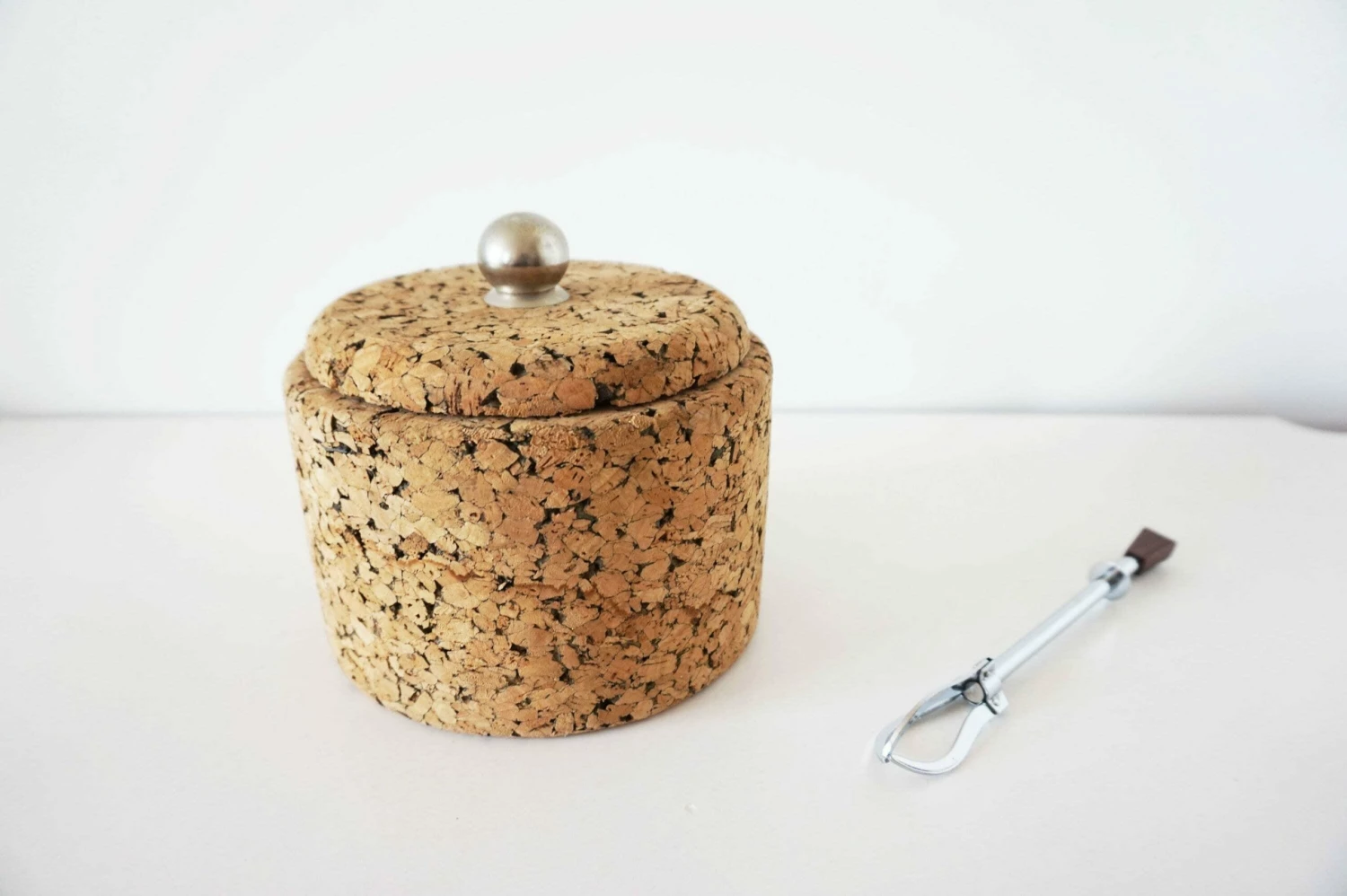 Cork Ice Bucket And Its Vintage 1970 Ice Cube Tongs