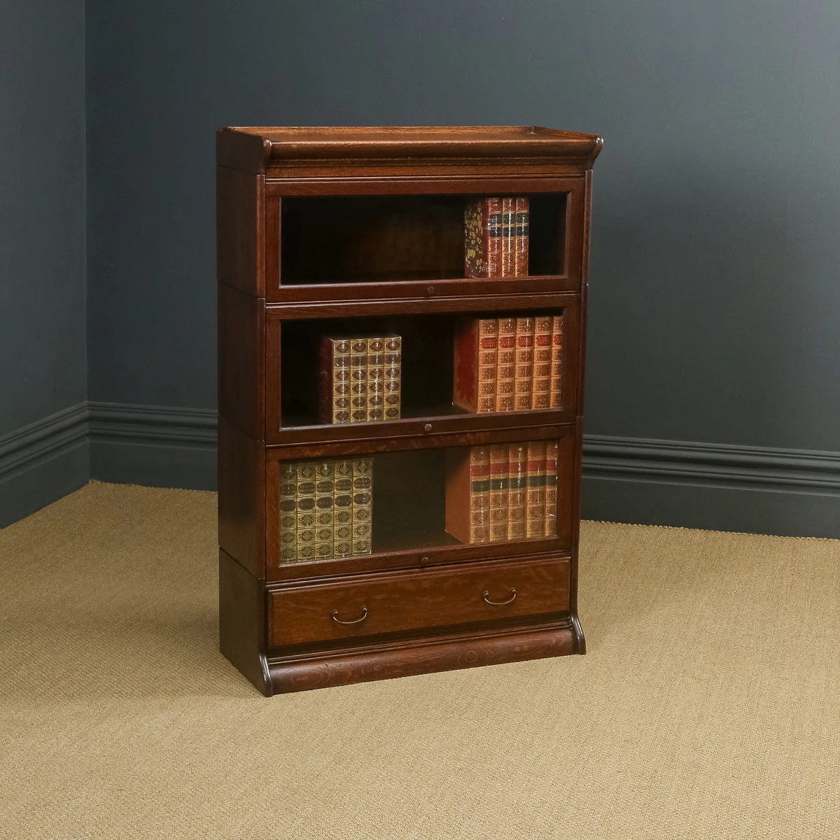 English George V Minty Globe Wernicke Style Oak Three Tier Glazed Sectional Bookcase (Circa 1920) 1 English George V Minty Globe Wernicke Style Oak Three Tier Glazed Sectional Bookcase (Circa 1920)