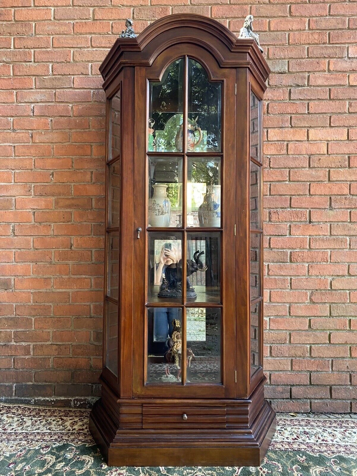 Fine Georgian Style Berger Master Tall Curved Display Cabinet In Solid Elm Wood 2 Fine Georgian Style Berger Master Tall Curved Display Cabinet In Solid Elm Wood - Image 2