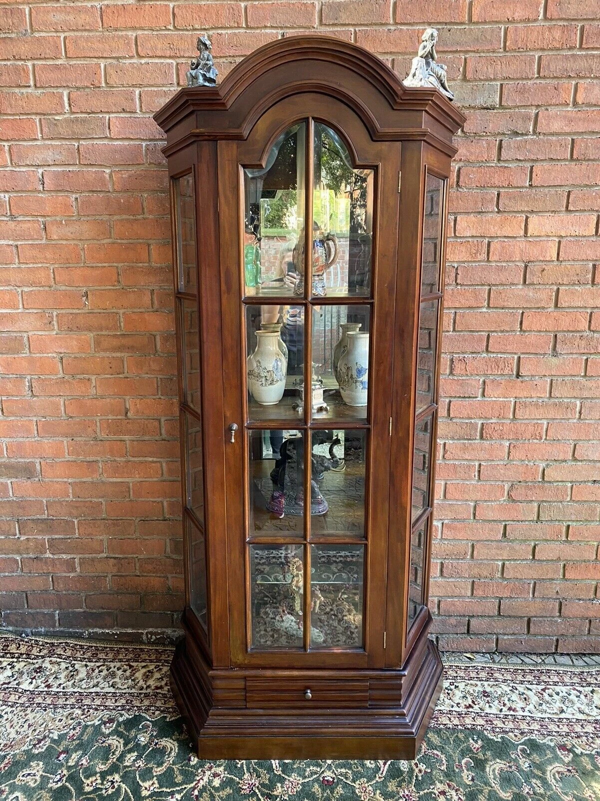 Fine Georgian Style Berger Master Tall Curved Display Cabinet In Solid Elm Wood 1 Fine Georgian Style Berger Master Tall Curved Display Cabinet In Solid Elm Wood
