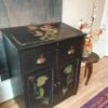 Folk Art Painted Cupboard /Desk With Inlaid Design