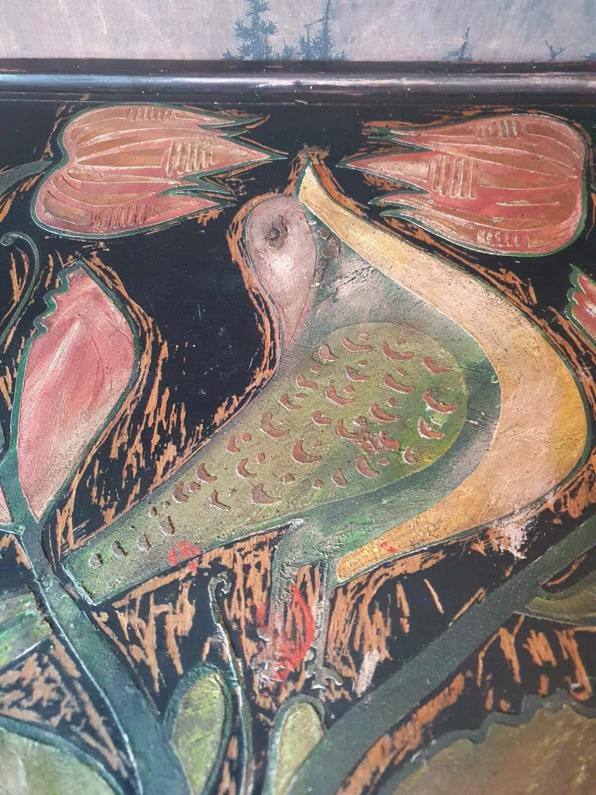 Folk Art Painted Cupboard /Desk With Inlaid Design 3 Folk Art Painted Cupboard /Desk With Inlaid Design - Image 3