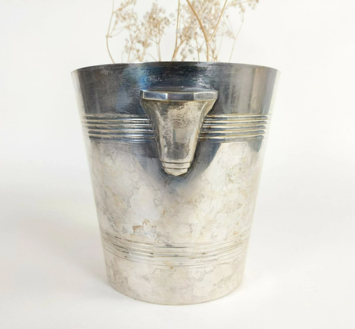 French Antique Distressed Silverplate Art Deco Champagne Ice Bucket Wine Cooler, Shabby Chic Vintage Bar Decor - Image 7