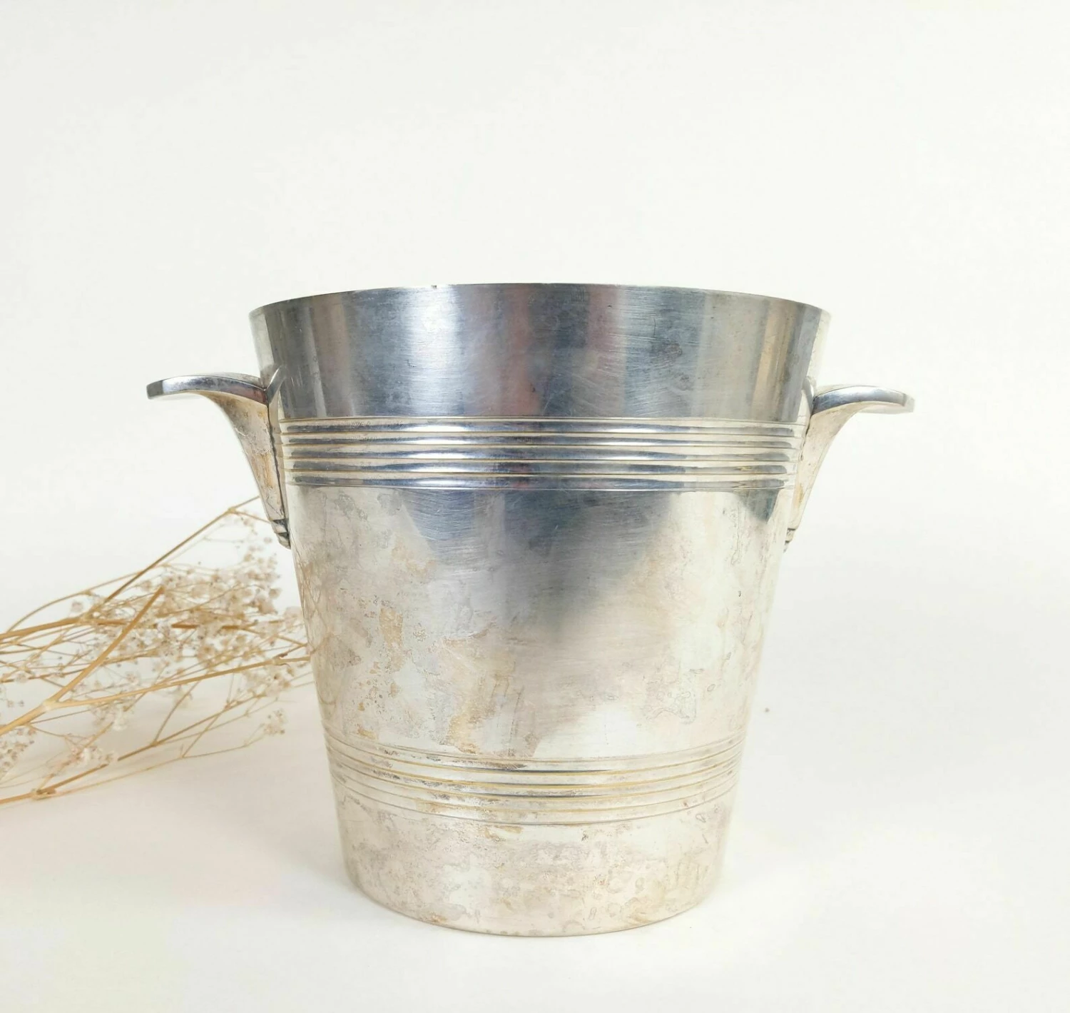 French Antique Distressed Silverplate Art Deco Champagne Ice Bucket Wine Cooler, Shabby Chic Vintage Bar Decor - Image 9