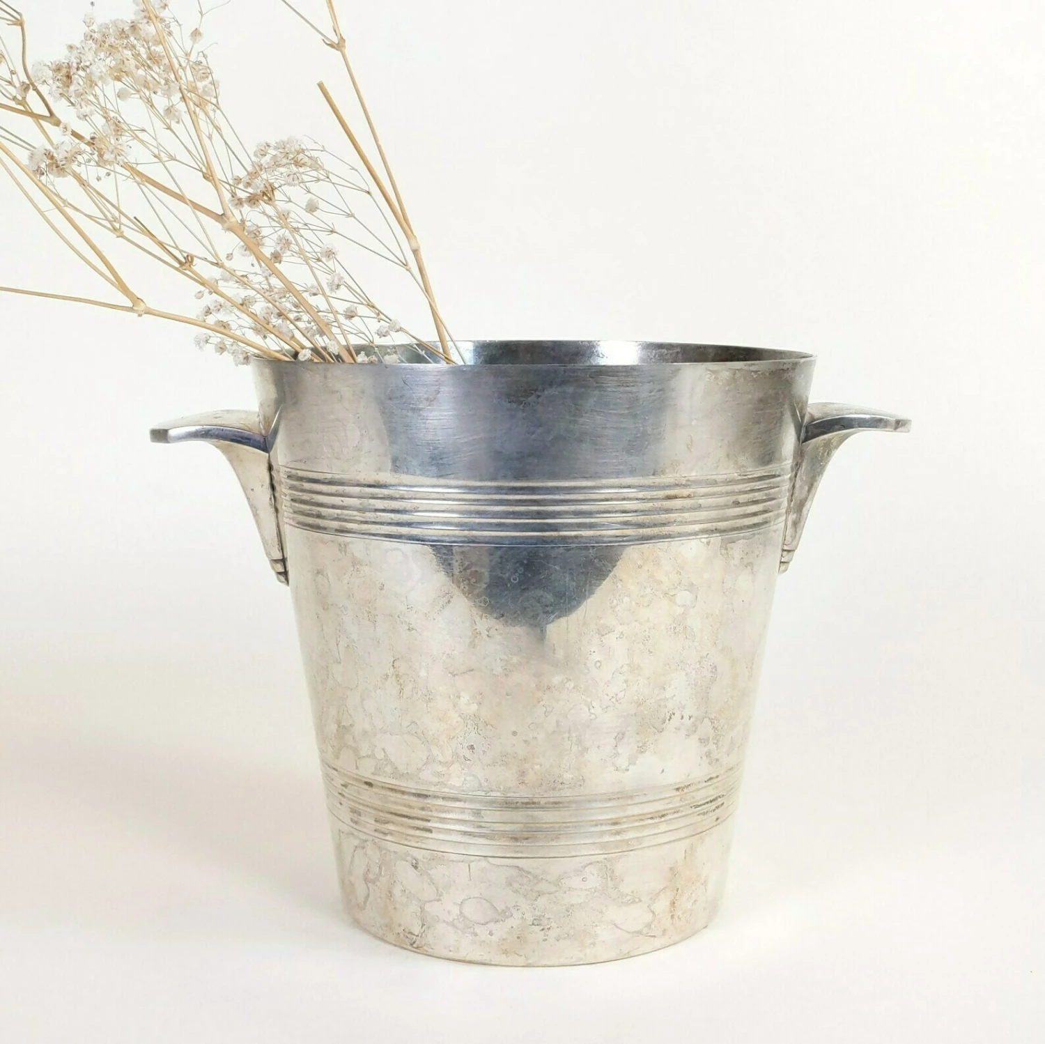 French Antique Distressed Silverplate Art Deco Champagne Ice Bucket Wine Cooler, Shabby Chic Vintage Bar Decor - Image 10