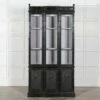 Unknown French Ebonised Faux Bamboo Beech Glazed Breakfront Bookcase / Vitrine