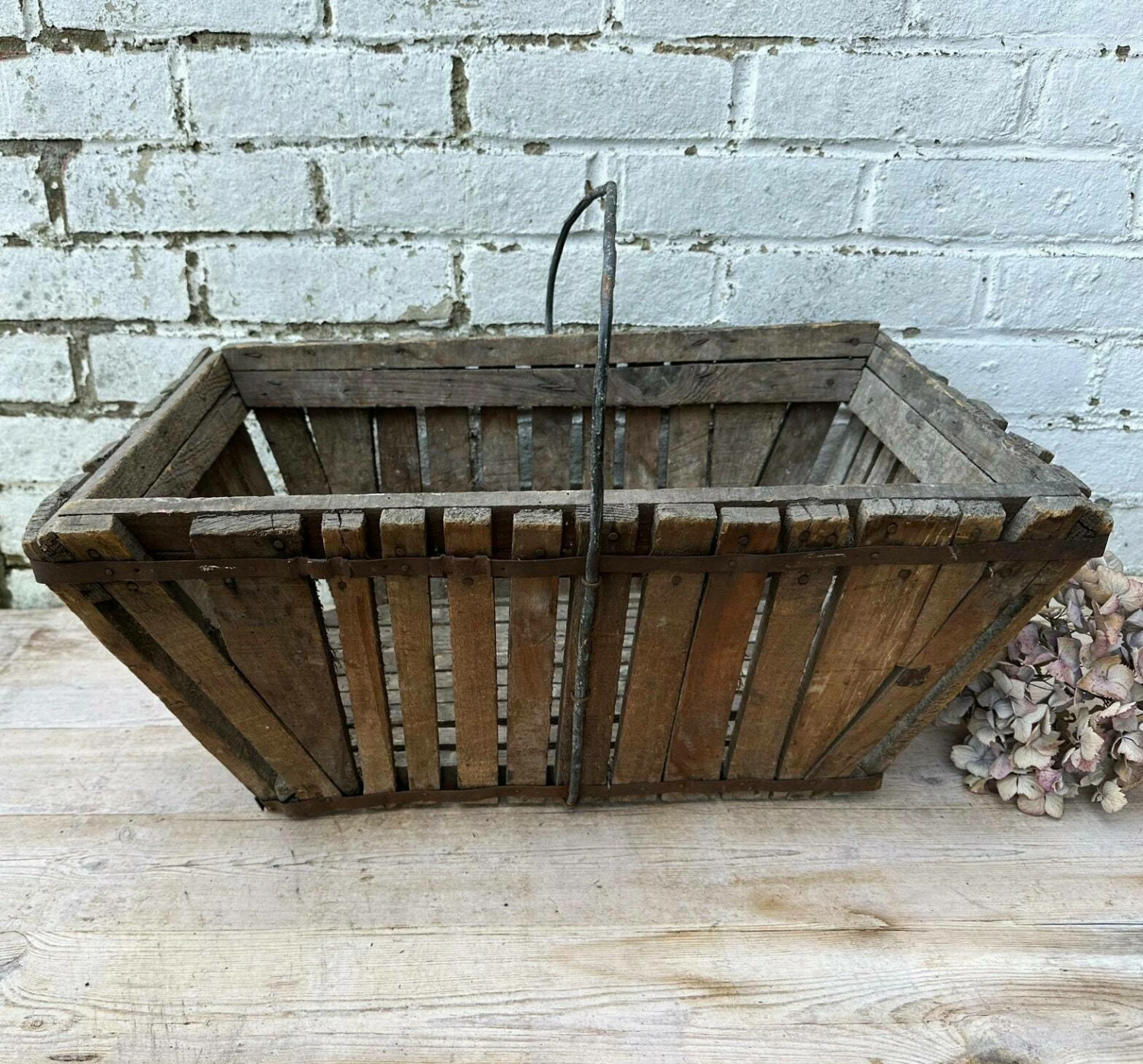 Unknown French Vintage Wooden Fruit Basket, Log Basket, Vintage Home, Vintage Decor