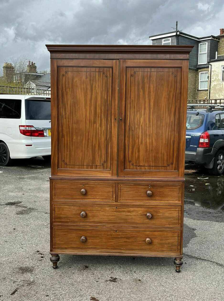 Georgian Mahogany Chest Of Drawers With Wardrobe Hanging Cupboard Above 3 Georgian Mahogany Chest Of Drawers With Wardrobe Hanging Cupboard Above - Image 3