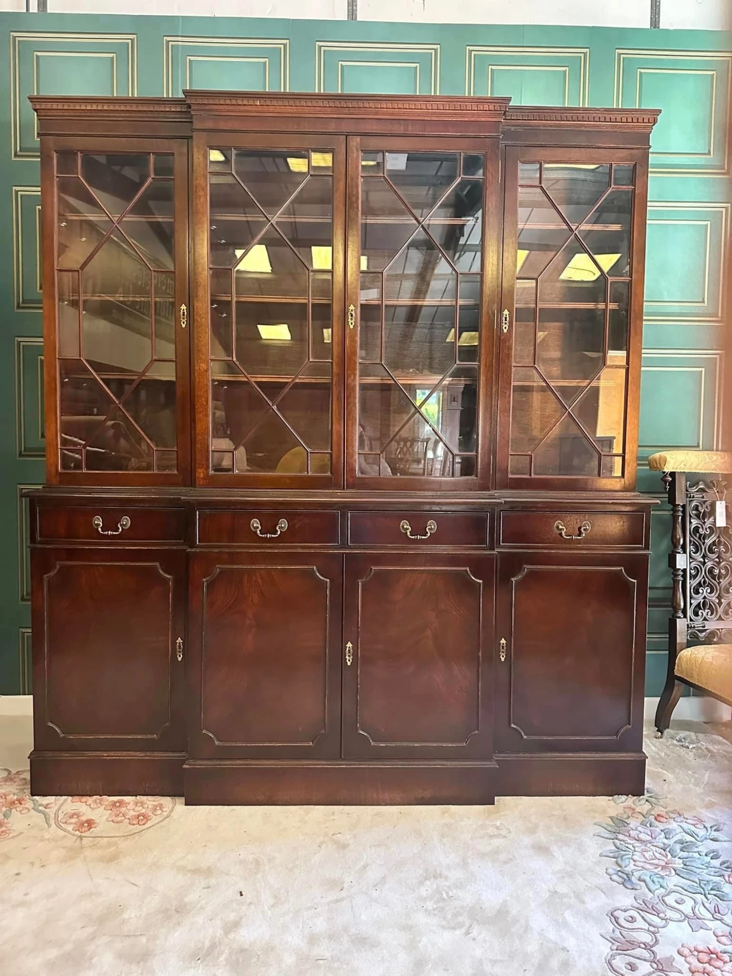 Unknown Georgian Style Mahogany Breakfront Library Bookcase 1 Unknown Georgian Style Mahogany Breakfront Library Bookcase