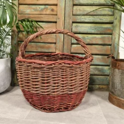 Hand Made Willow Storage Fruit Picking Log Linen Hamper Basket