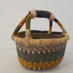 Hand Woven Bolga Basket With Black Leather Handle From Ghana -Storage Furniture Sales 2024 hand woven bolga basket with black leather handle from ghana 0 1