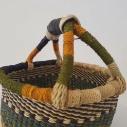 Hand Woven Bolga Basket With Black Leather Handle From Ghana -Storage Furniture Sales 2024 hand woven bolga basket with black leather handle from ghana 0 2