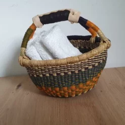 Hand Woven Bolga Basket With Black Leather Handle From Ghana -Storage Furniture Sales 2024 hand woven bolga basket with black leather handle from ghana 0 6