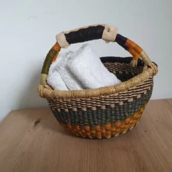 Hand Woven Bolga Basket With Black Leather Handle From Ghana -Storage Furniture Sales 2024 hand woven bolga basket with black leather handle from ghana 0 7