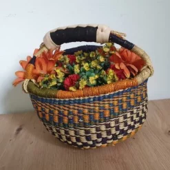 Hand Woven Bolga Basket With Black Leather Handle From Ghana -Storage Furniture Sales 2024 hand woven bolga basket with black leather handle from ghana 0 8