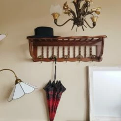 Unknown Italian Vintage Wood Wall Hanger Coat Rack,Entryway Rack With Shelf 5 Brass Hooks,Art Nouveau Style,V. C. R.,Made In Italy 13 Unknown Italian Vintage Wood Wall Hanger Coat Rack,Entryway Rack With Shelf 5 Brass Hooks,Art Nouveau Style,V. C. R.,Made In Italy -Storage Furniture Sales 2024 italian vintage wood wall hanger coat rack entryway rack with shelf 5 brass hooks art nouveau style v c r made in italy sku94936125 0 5