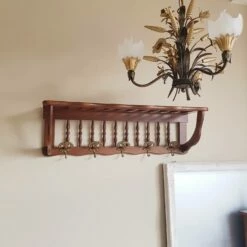 Unknown Italian Vintage Wood Wall Hanger Coat Rack,Entryway Rack With Shelf 5 Brass Hooks,Art Nouveau Style,V. C. R.,Made In Italy 14 Unknown Italian Vintage Wood Wall Hanger Coat Rack,Entryway Rack With Shelf 5 Brass Hooks,Art Nouveau Style,V. C. R.,Made In Italy -Storage Furniture Sales 2024 italian vintage wood wall hanger coat rack entryway rack with shelf 5 brass hooks art nouveau style v c r made in italy sku94936125 0 6