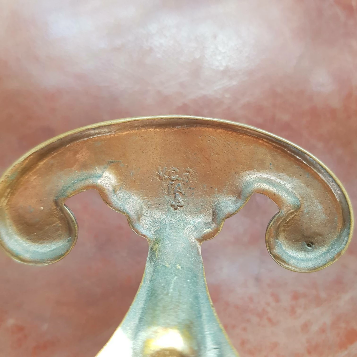 Unknown Italian Vintage Wood Wall Hanger Coat Rack,Entryway Rack With Shelf 5 Brass Hooks,Art Nouveau Style,V. C. R.,Made In Italy 8 Unknown Italian Vintage Wood Wall Hanger Coat Rack,Entryway Rack With Shelf 5 Brass Hooks,Art Nouveau Style,V. C. R.,Made In Italy - Image 8